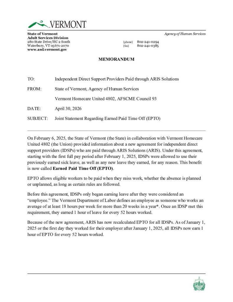 Earned Paid Time Off Accrual Change